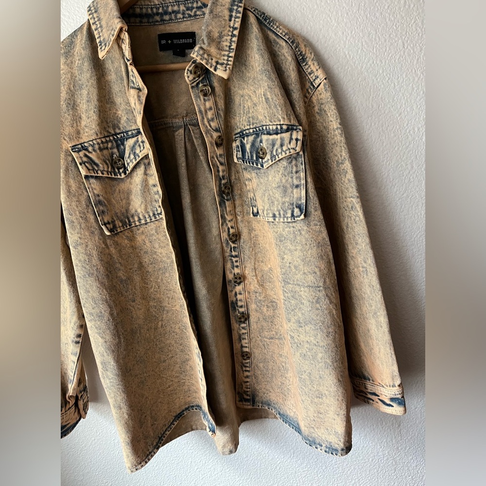 BP + Wildfang Acid Wash Oversized Denim Jacket Shacket Cotton Size M - Picture 3 of 12